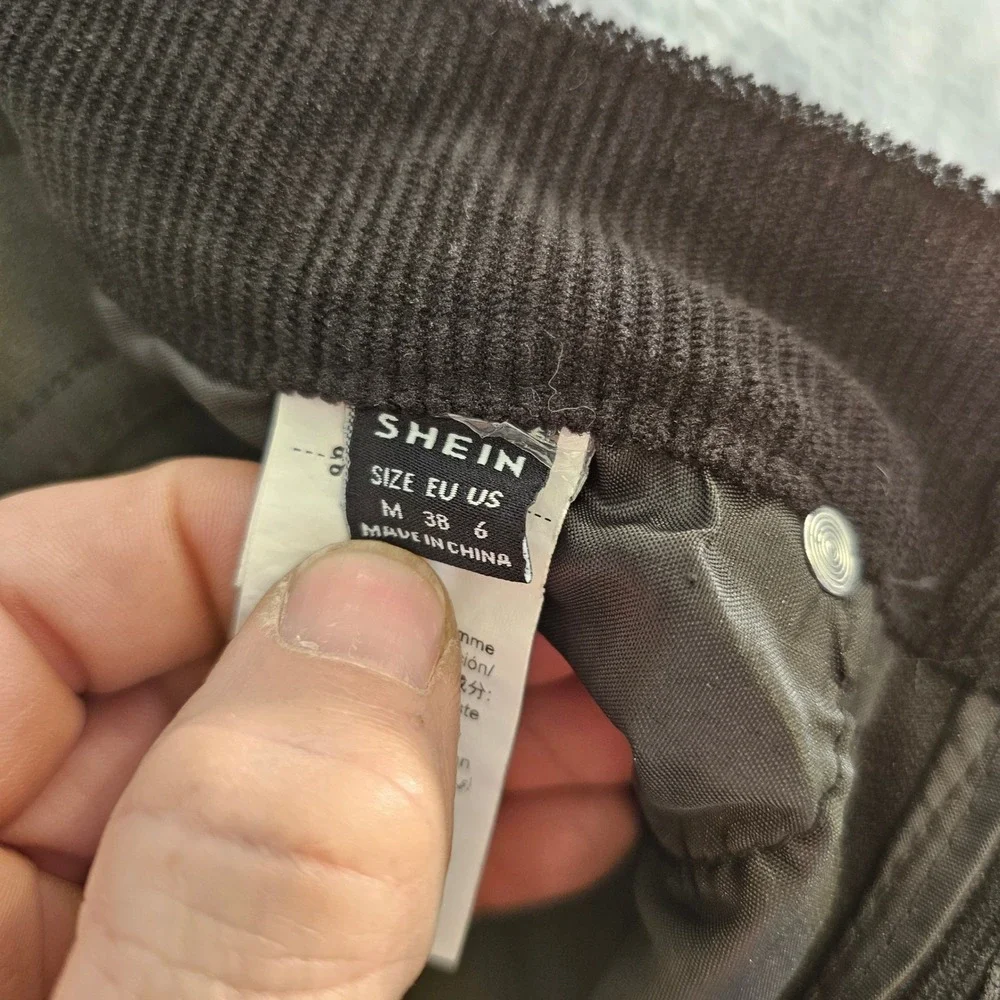 Women Black Corduroy High Waisted Straight‎ Leg Pants Size 6 M Shein - Picture 8 of 9